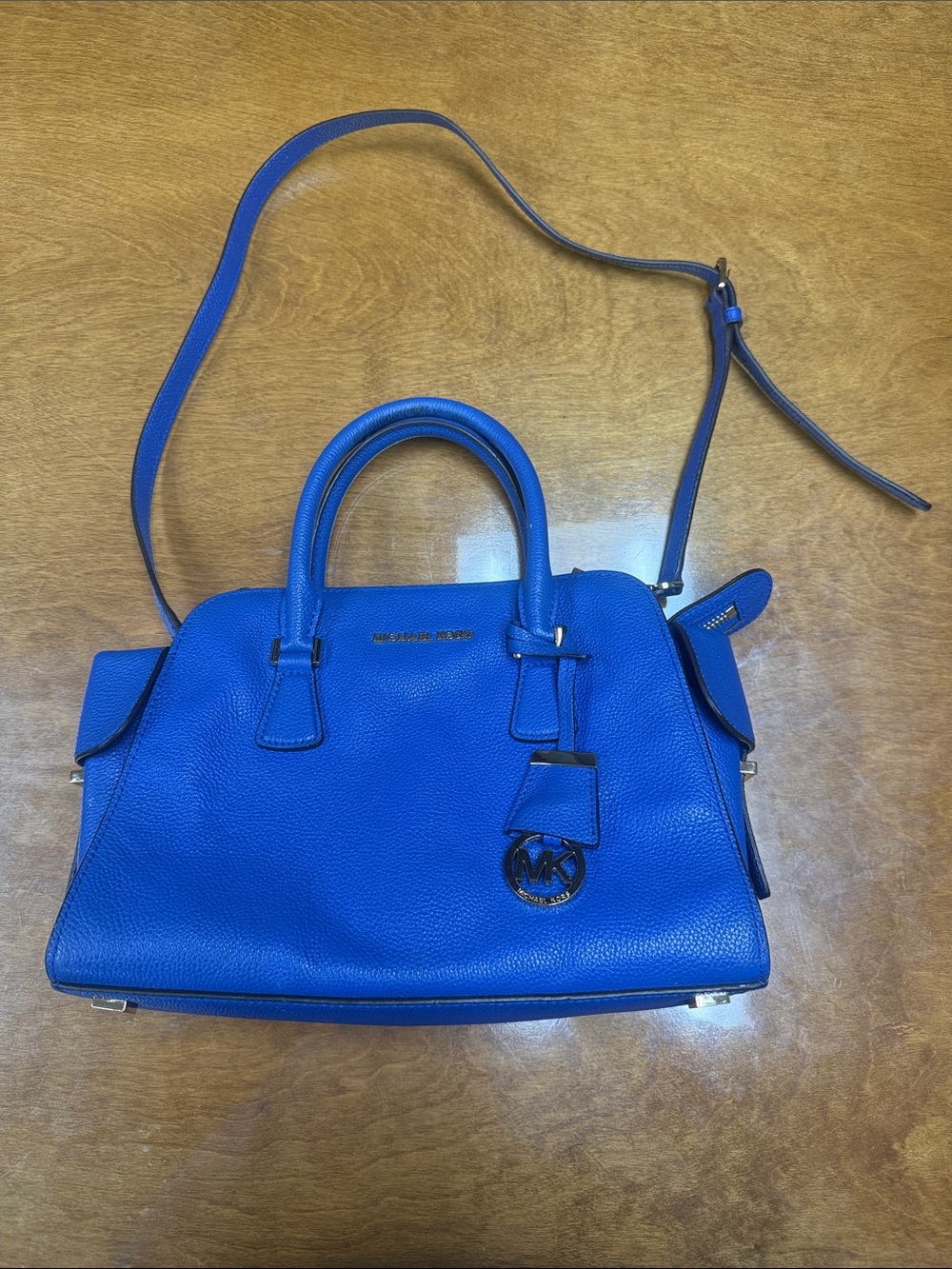 Michael Kors Cobalt Blue Pebbled Leather Satchel with Crossbody Strap